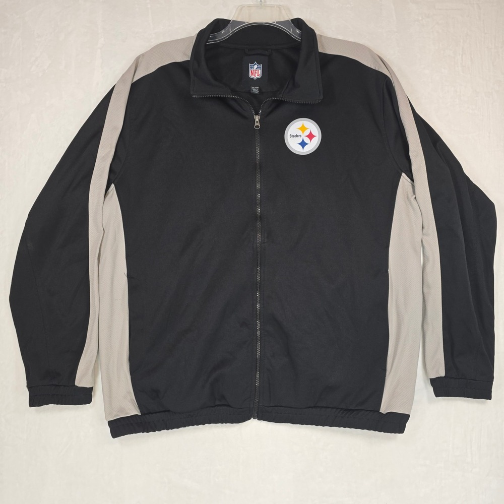 Pittsburgh Steelers NFL Jacket Men XXL 2XL Black Gray Full Zip Track